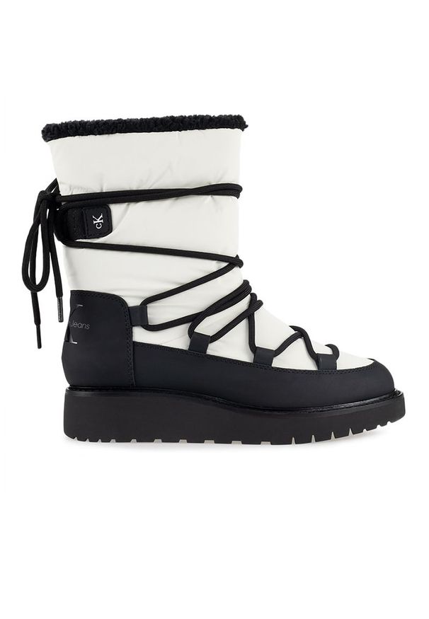 Buty Calvin Klein Plus Snow Boot YW0YW00731-YAF - biało- czarne. Kolor: biały, czarny, wielokolorowy. Materiał: skóra, guma, futro, materiał. Szerokość cholewki: normalna. Sezon: zima