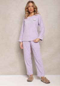Renee - Fioletowy Komplet Piżamowy 2-Częściowy Bluza i Spodnie z Gumką w Pasie Jendara. Kolor: fioletowy. Materiał: tkanina
