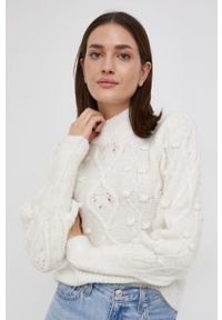 only - Only Sweter damski kolor biały ciepły z półgolfem. Okazja: na co dzień. Kolor: biały. Długość rękawa: długi rękaw. Długość: długie. Styl: casual