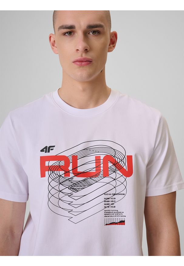 4f - 4F T-shirt regular z nadrukiem męski - biały L. Okazja: na co dzień. Kolor: biały. Materiał: jeans, materiał, bawełna, dresówka. Wzór: nadruk. Styl: casual, klasyczny