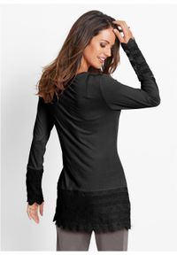Długi shirt z koronką bonprix czarny. Kolor: czarny. Materiał: koronka. Długość: długie. Wzór: koronka #6