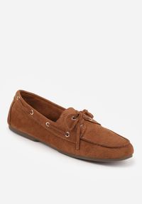 Born2be - Jasnobrązowe Mokasyny VICES ze Skórzaną Wkładką Ozdobione Wiązaniem Pireronei. Nosek buta: okrągły. Zapięcie: sznurówki. Kolor: brązowy. Materiał: skóra. Wzór: aplikacja. Obcas: na obcasie. Styl: klasyczny. Wysokość obcasa: niski #3