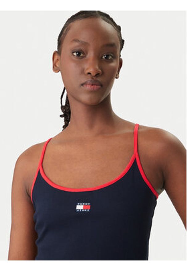 Tommy Jeans Top DW0DW22261 Granatowy Slim Fit. Kolor: niebieski. Materiał: bawełna