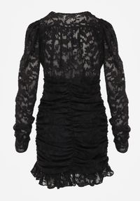 Renee - Czarna Dopasowana Sukienka Mini z Drapowaniem i Wzorem na Siateczce Welisia. Kolor: czarny. Styl: elegancki. Długość: mini #3