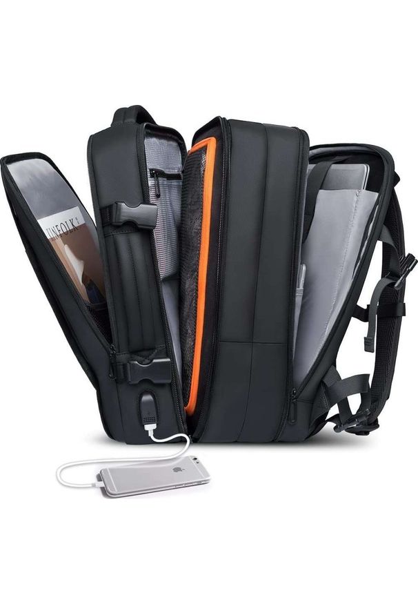 4kom.pl Plecak podróżny Bange BackPack biznesowy plecak rozszerzalny Torba pojemna do laptopa 17.3" z portem USB Czarny. Kolor: czarny. Styl: biznesowy