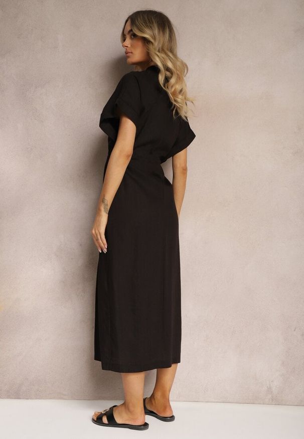 Renee - Czarna Sukienka z Bawełny z Górą o Koszulowym Kroju Ściągana w Pasie Viklia. Okazja: na co dzień. Typ kołnierza: dekolt w kształcie V. Kolor: czarny. Materiał: bawełna. Typ sukienki: koszulowe. Styl: casual, elegancki