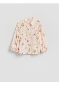 Reserved - Bawełniana koszula w kwiaty - różowy. Kolor: różowy. Materiał: bawełna. Wzór: kwiaty