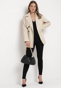 Born2be - Jasnobeżowa Kurtka Płaszcz z Ekoskóry Taliowana z Paskiem Pilvia. Kolor: beżowy #5