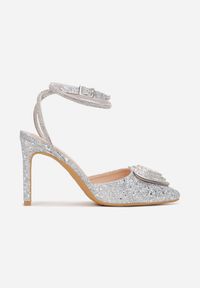 Born2be - Srebrne Sandały na Szpilce z Cekinami Bernena. Nosek buta: szpiczasty. Zapięcie: pasek. Kolor: srebrny. Obcas: na szpilce. Styl: elegancki #2
