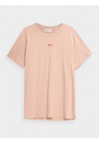 outhorn - T-shirt z nadrukiem męski - beżowy. Okazja: na co dzień. Kolor: beżowy. Materiał: bawełna, dzianina. Wzór: nadruk. Styl: casual
