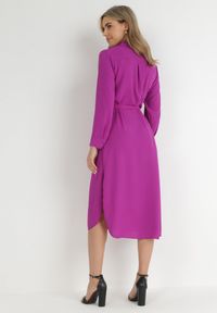 Born2be - Fioletowa Sukienka Koszulowa z Paskiem Alik. Kolor: fioletowy. Materiał: materiał, tkanina. Długość rękawa: długi rękaw. Wzór: gładki, jednolity. Typ sukienki: koszulowe. Długość: midi #6