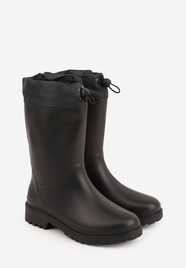 Born2be - Czarne Kalosze ze Stoperem na Cholewce Eunosa. Okazja: na co dzień. Kolor: czarny. Materiał: jeans. Szerokość cholewki: normalna. Styl: elegancki, casual