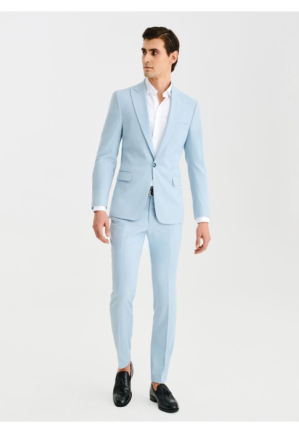 Pako Lorente - PAKO LORENTE - Błękitna marynarka garniturowa. Kolor: niebieski. Materiał: bawełna, elastan, wiskoza. Wzór: gładki