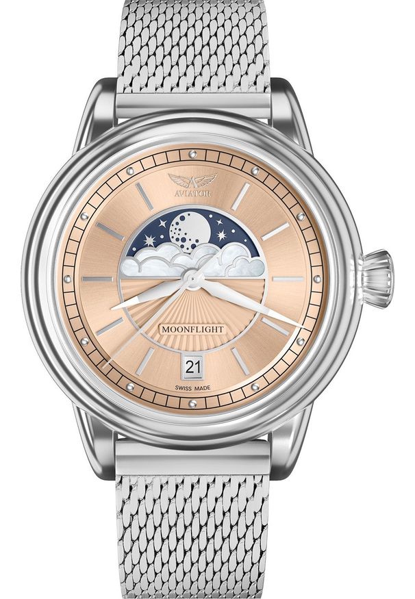 AVIATOR - Zegarek Aviator Zegarek damski Aviator V.1.33.0.259.5 srebrny. Kolor: srebrny