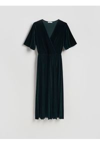Reserved - Welurowa sukienka z plisowaniem - morski. Kolor: morski. Materiał: welur #1