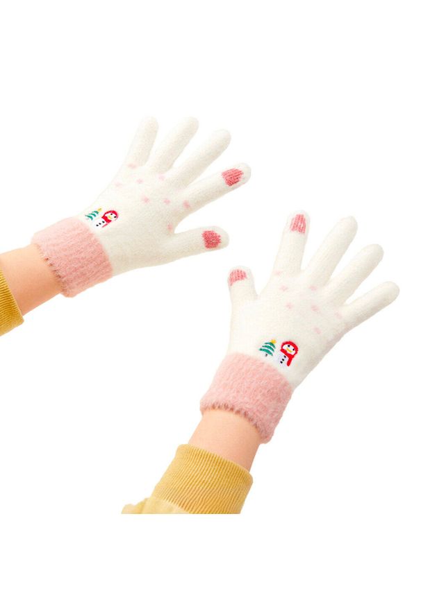 Rękawiczki turystyczne damskie Hurtel zimowe. Kolor: różowy, wielokolorowy, biały. Sezon: zima