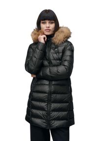 Blauer USA - BLAUER Czarna damska kurtka Kristin Raincoat Long Jackets. Kolor: czarny. Materiał: puch, poliamid. Długość rękawa: długi rękaw. Długość: długie