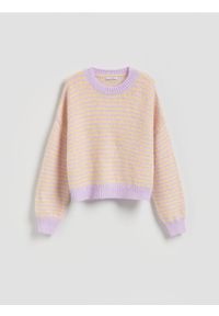 Reserved - Sweter w paski - wielobarwny. Materiał: wełna, dzianina. Wzór: paski