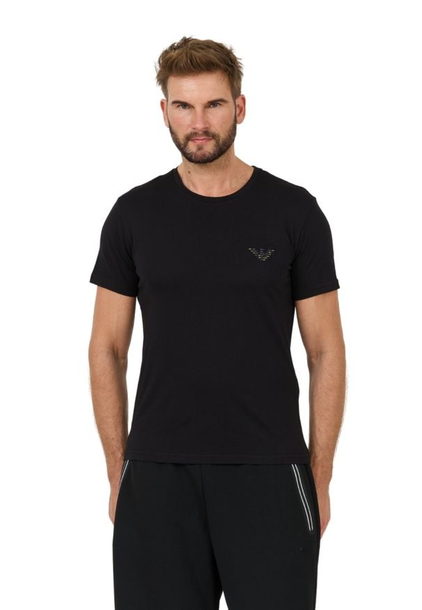 Emporio Armani - EMPORIO ARMANI Czarny męski t-shirt logo brodé, Rozmiar XXL. Kolor: czarny