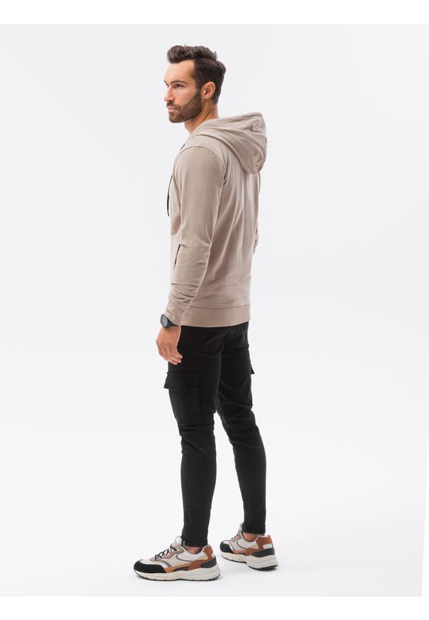 Ombre Clothing - Bluza męska rozpinana z kapturem B1145 - beżowa - XXL. Typ kołnierza: kaptur. Kolor: beżowy. Materiał: bawełna. Styl: klasyczny