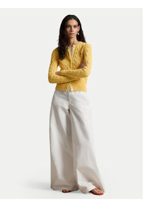 Polo Ralph Lauren Kardigan 211971868507 Żółty ciemny Slim Fit. Typ kołnierza: polo. Kolor: żółty. Materiał: bawełna