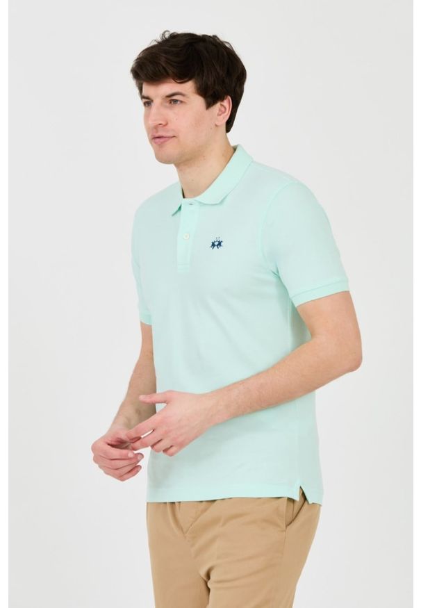 La Martina - LA MARTINA Miętowe męskie polo z małym logo, Rozmiar L. Typ kołnierza: polo. Kolor: zielony