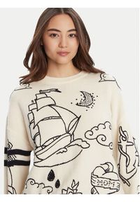 Pinko - PINKO Sweter Andros 105427 A2PK Écru Regular Fit. Materiał: wełna