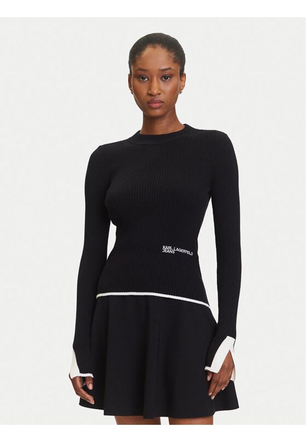 Karl Lagerfeld Jeans Sweter A3W18006 Czarny Slim Fit. Kolor: czarny. Materiał: syntetyk