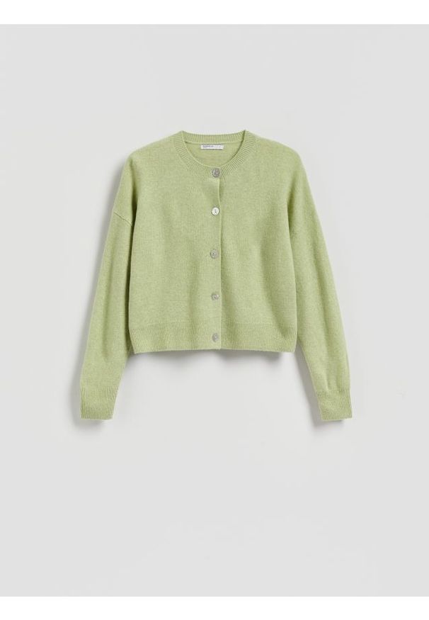 Reserved - Wełniany kardigan - jasnozielony. Kolor: zielony. Materiał: wełna