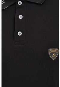 Lamborghini Polo bawełniane kolor czarny z aplikacją. Okazja: na co dzień. Typ kołnierza: polo. Kolor: czarny. Materiał: bawełna. Długość: krótkie. Wzór: aplikacja. Styl: casual #4