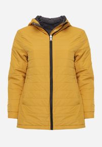 Born2be - Szaro-Żółta Przejściowa Kurtka Dwustronna Parka z Pikowaniem i Kapturem Tidare. Okazja: na spacer, na co dzień. Kolekcja: plus size. Kolor: szary. Materiał: poliester, jeans. Styl: casual, sportowy #5