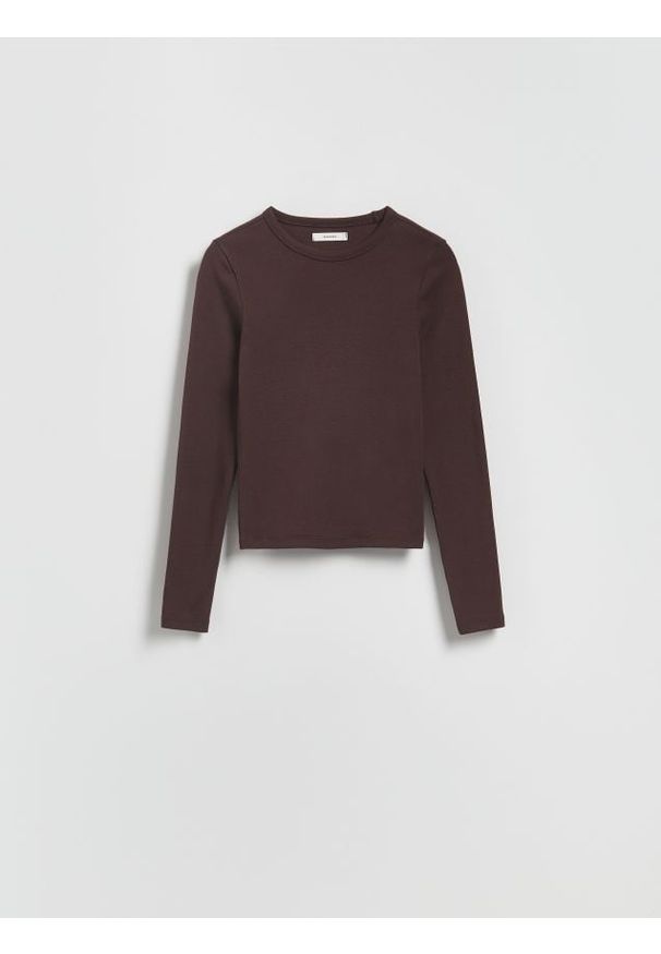 Reserved - Longsleeve z modalem - ciemnobrązowy. Kolor: brązowy. Materiał: dzianina, bawełna. Długość rękawa: długi rękaw