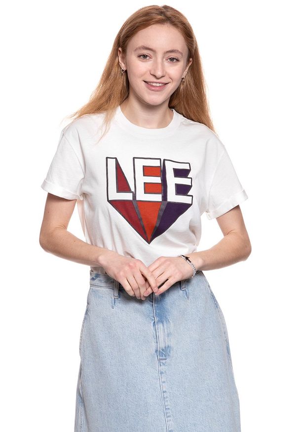 Lee - LEE T SHIRT DAMSKI RETRO LOGO TEE CLOUD DANCER L40TEPHA. Wzór: nadruk. Styl: retro