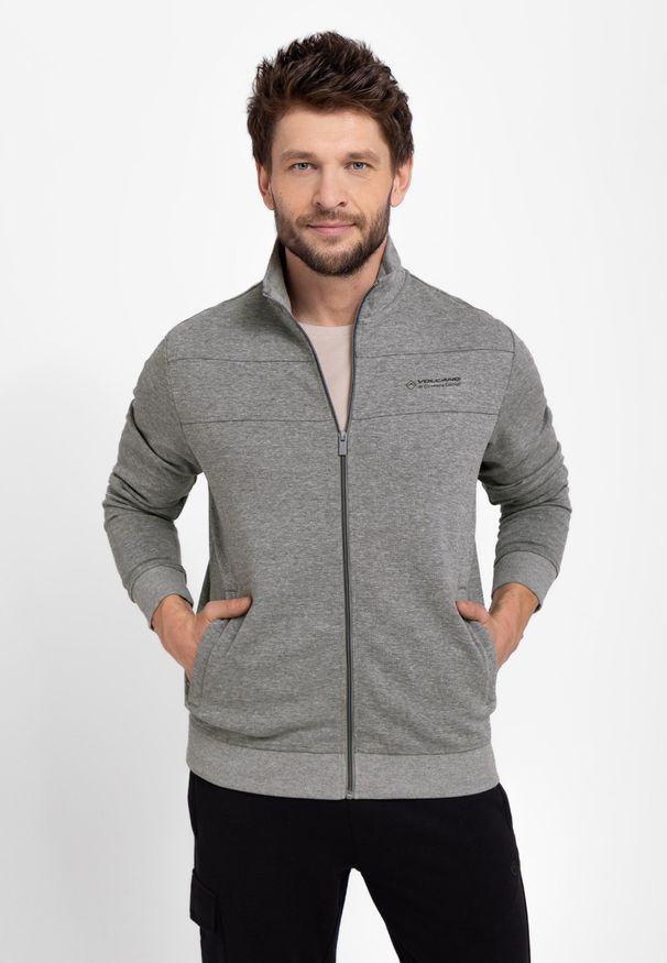 Volcano - Bluza ze stójką B-LENOX. Typ kołnierza: kołnierzyk stójkowy. Kolor: szary. Materiał: bawełna, materiał. Wzór: gładki. Styl: klasyczny
