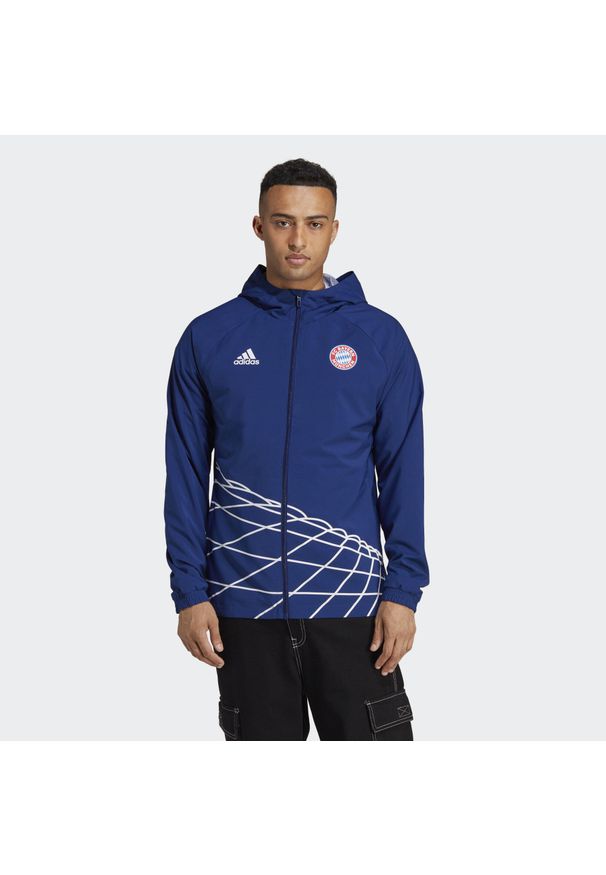 Adidas - FC Bayern Graphic Windbreaker. Kolor: niebieski. Materiał: materiał