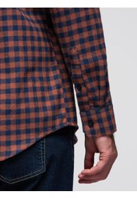 Ombre Clothing - Koszula męska flanelowa w kratę - granatowo-ceglasta V6 OM-SHCS-0150 - XXL. Kolor: niebieski. Materiał: bawełna. Styl: klasyczny #7
