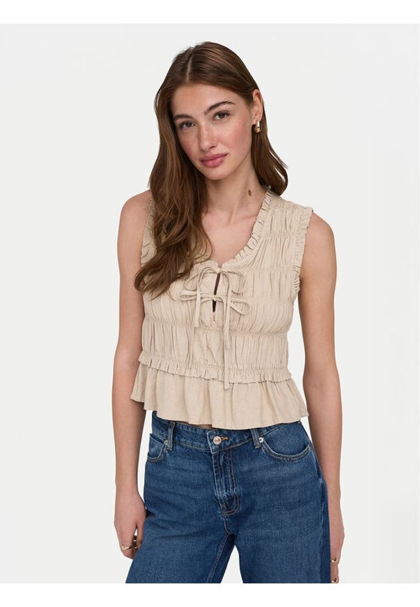 only - ONLY Bluzka Goa 15363693 Beżowy Regular Fit. Kolor: beżowy. Materiał: wiskoza