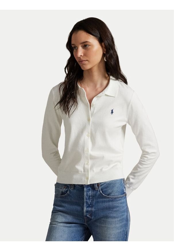 Polo Ralph Lauren Kardigan 211972110002 Biały Slim Fit. Typ kołnierza: polo. Kolor: biały. Materiał: bawełna