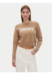 DKNY Sweter DJ4R0424 Beżowy Regular Fit. Kolor: beżowy. Materiał: bawełna #1