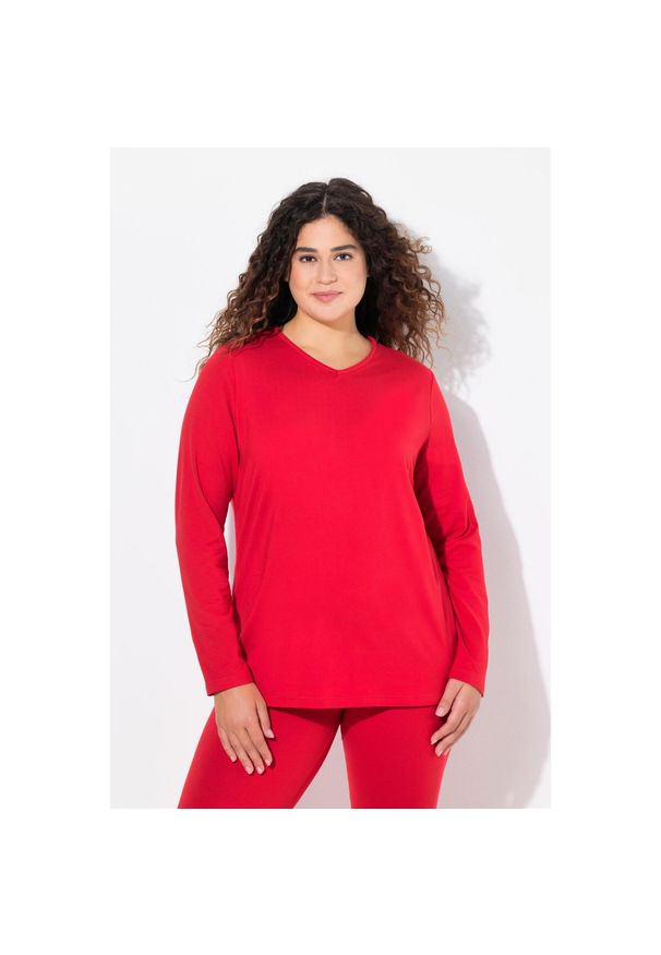 ULLA POPKEN - Damskie Bluzka narciarska funkcyjna szybkoschnąca komin długi rękaw. Typ kołnierza: komin. Kolekcja: plus size. Kolor: czerwony. Materiał: materiał, poliester, elastan. Długość rękawa: długi rękaw. Długość: długie