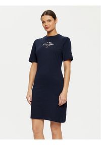 TOMMY HILFIGER - Tommy Hilfiger Sukienka codzienna Short Sleeve Short Dress WW0WW43830 Granatowy Slim Fit. Okazja: na co dzień. Kolor: niebieski. Materiał: bawełna. Typ sukienki: proste. Styl: casual