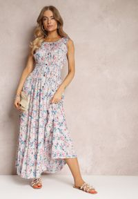 Renee - Jasnoniebieska Sukienka Maxi w Kwiaty z Gumką w Talii Vivienis. Kolor: niebieski. Wzór: kwiaty. Długość: maxi #3