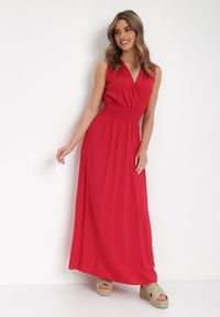 Born2be - Bordowa Sukienka Clymiolea. Kolor: czerwony. Materiał: tkanina, wiskoza. Długość rękawa: na ramiączkach. Wzór: jednolity. Typ sukienki: kopertowe. Styl: elegancki. Długość: maxi #4