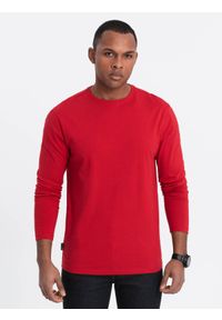 Ombre Clothing - Longsleeve męski BASIC z okrągłym dekoltem - czerwony V5 OM-LSBL-0106 - XXL. Kolor: czerwony. Materiał: bawełna, materiał. Długość rękawa: długi rękaw. Wzór: jednolity, gładki. Styl: klasyczny #6