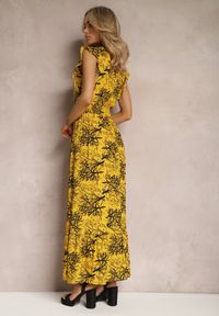 Renee - Żółta Rozkloszowana Sukienka z Wiskozy Maxi z Kopertowym Dekoltem Luksia. Kolor: żółty. Materiał: wiskoza. Typ sukienki: kopertowe. Długość: maxi #5