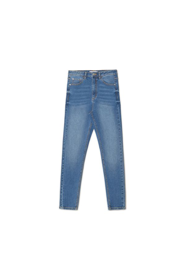 Cropp - Niebieskie jeansy skinny z wysokim stanem - Niebieski. Stan: podwyższony. Kolor: niebieski