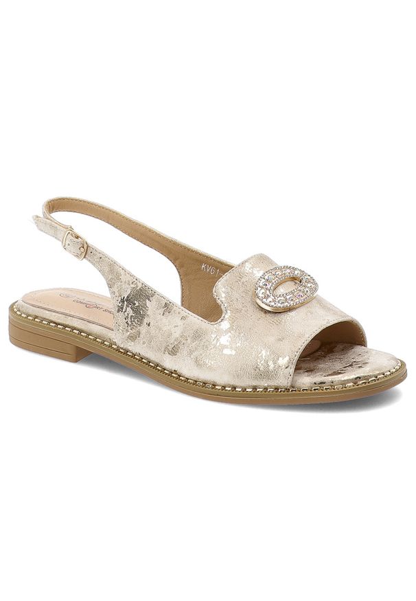 Sandały damskie S.Barski, cholewka ze skóry ekologicznej na płaskiej podeszwie, złote, KV61-6040. Kolor: złoty. Materiał: skóra ekologiczna. Obcas: na płaskiej podeszwie