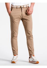 Ombre Clothing - Spodnie męskie chino P830 - beżowe - XL. Kolor: beżowy. Materiał: bawełna, tkanina, elastan. Styl: klasyczny, elegancki #7