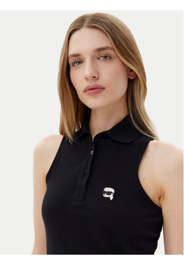Karl Lagerfeld - KARL LAGERFELD Sukienka codzienna A2W13041 Czarny Slim Fit. Okazja: na co dzień. Typ kołnierza: dekolt w karo. Kolor: czarny. Materiał: bawełna. Typ sukienki: proste. Styl: casual