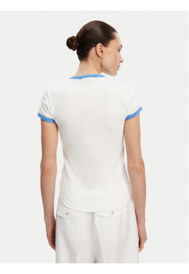 TOMMY HILFIGER - Tommy Hilfiger T-Shirt WW0WW44581 Écru Slim Fit. Kolor: kremowy. Materiał: bawełna